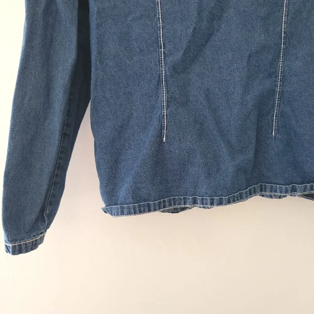 Hanna Andersson Girl Fall Denim Jacket Button Front Puff Sleeves Cotton 140